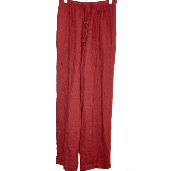 Vintage Marnie West Linen Pants 90s USA Straight Elastic Drawstring Red 10 30x29 - Picture 1 of 4